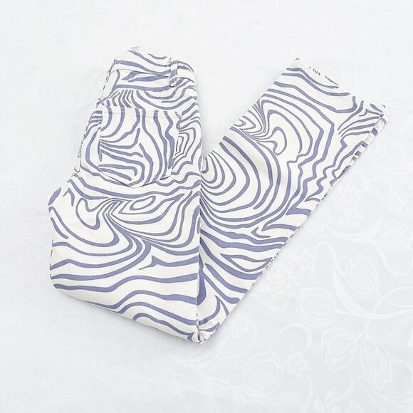 Zara Wavy Retro Print Wavy Straight Leg Denim Jeans Size 0 - Picture 3 of 6